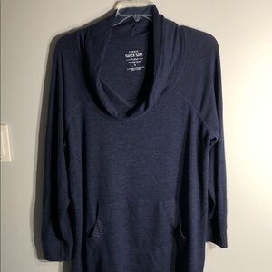 NWOT Torrid Deep Blue Cowl Neck Sweater- tunic length with front kangaroo pocket
